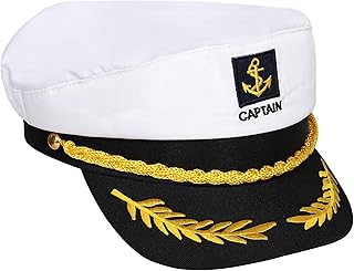 Captain Hat Sailor Skipper Cap Marines Style Costume Accessory Adjustable Yacht Boat Captains Hats for Adult Men Women Teenage Halloween Masquerade Party, White