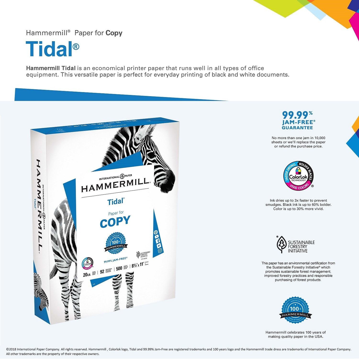 Hammermill Printer Paper, 20 lb Tidal Copy Paper, 11 x 17 - 5 Ream (2,500 Sheets) - 92 Bright, Made in the USA, 162024C