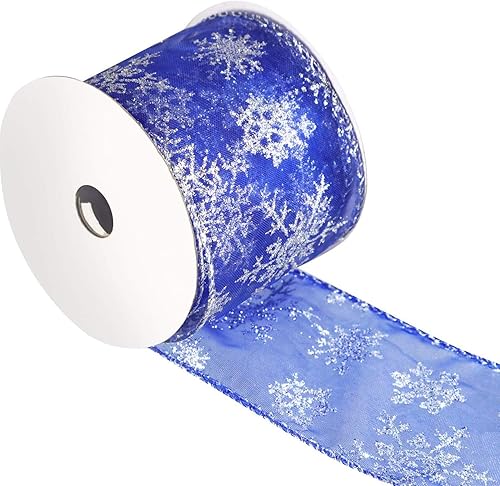 Miniatura 9 de Boao Cinta de organza de 2.5 in de ancho con copos de nieve, cinta transparente con purpurina con carrete para decoración de Navidad, envoltura de