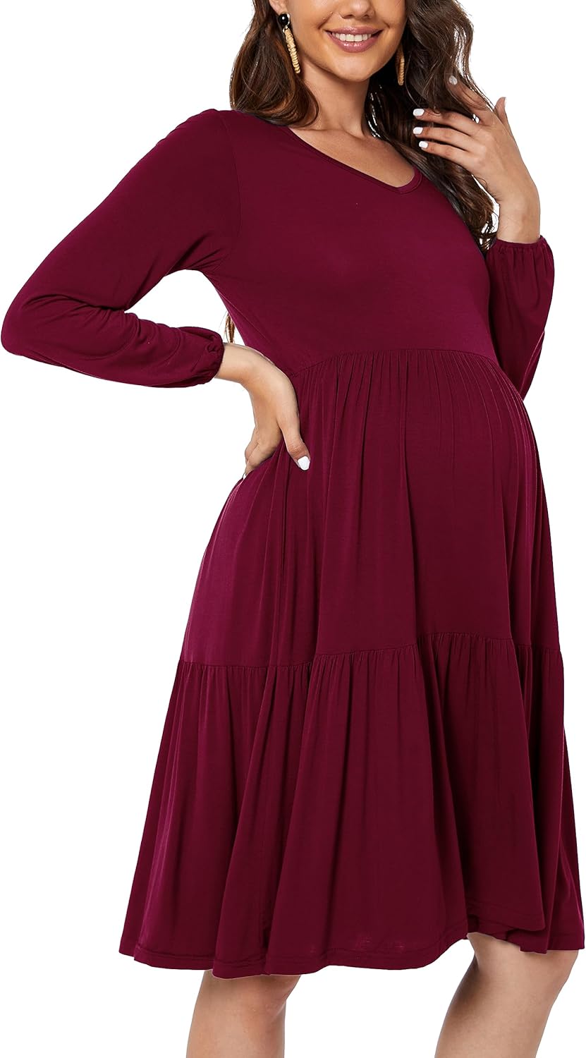 Smallshow Women's Maternity Dress Ruffle Long Sleeve Pregnancy Clothes - Image 3