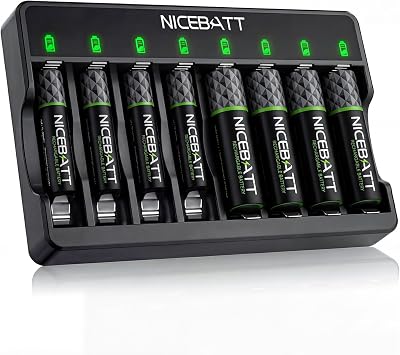 NICEBATT Rechargeable 4 AA 4 AAA Batteries with Charger, 4 2800mAh AA with 4 1100mAh AAA Batteries High Capacity Low Self Discharge Ni-MH Battery