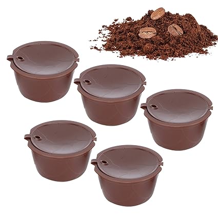 Coffee Capsules, Refillable Coffee Capsule Filter Cup Kit Accessories Capsule Machine Coffee Brush Spoon Set Coffee Making Filter Cup for DOLCE GUSTO Coffee Machine(Brown 2)
