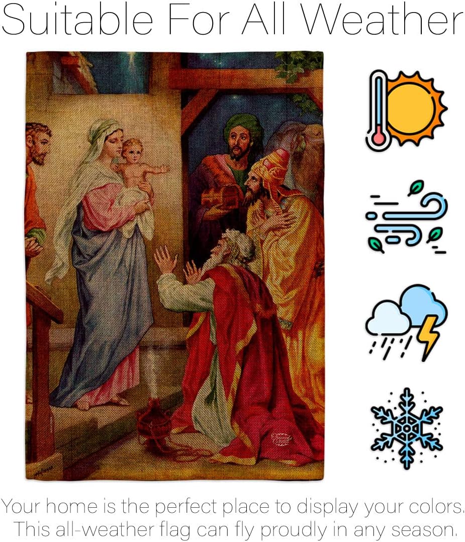 The Visit of Wise Men Burlap Garden Flag Set Wall Hanger Religious Faith Hope Grace Peace Dove Christian Religion Easter House Banner Small Yard Gift Double-Sided, Made in USA