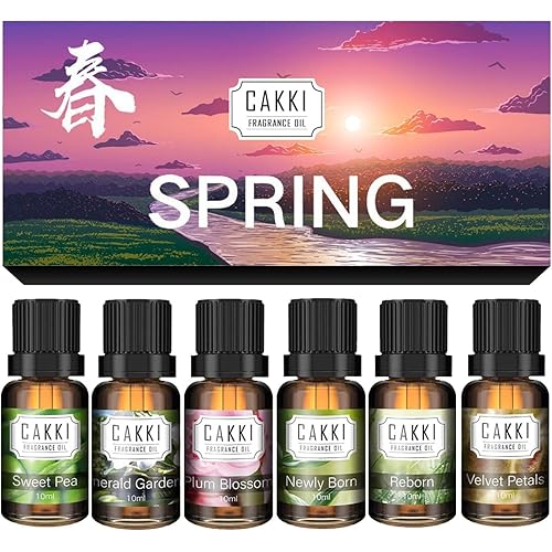Essential Oils for Diffusers for Home,Spring Fragrance Oils Set,6x10ml,Sweet Pea,Emerald Gardenia,Plum Blossom,Newly Born,Reborn,Velvet Petals,Aromatherapy Oils,for Candles Making