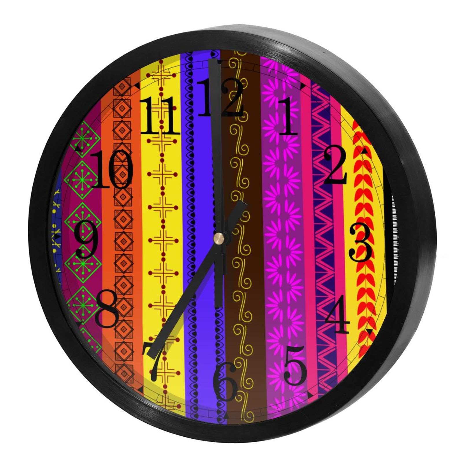 Horloge murale ronde à quartz au motif henné coloré pour salon