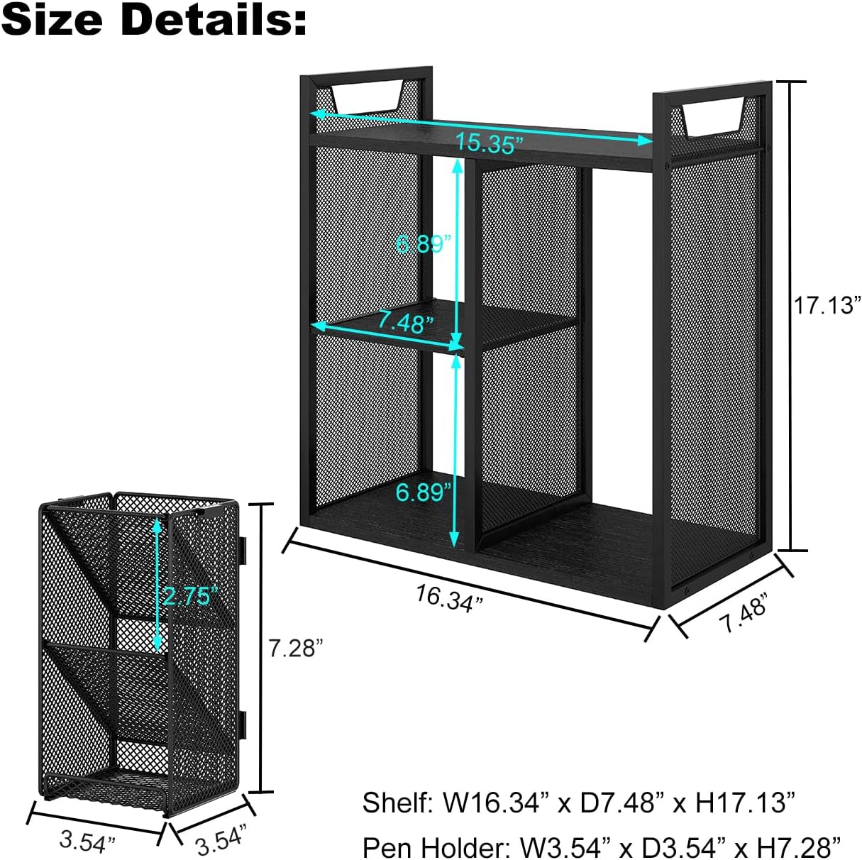 PAG Desktop Shelf Freestanding Bookshelf with Pencil Holder, Office Supplies Organizers and Accessories Storage Display Rack, Black