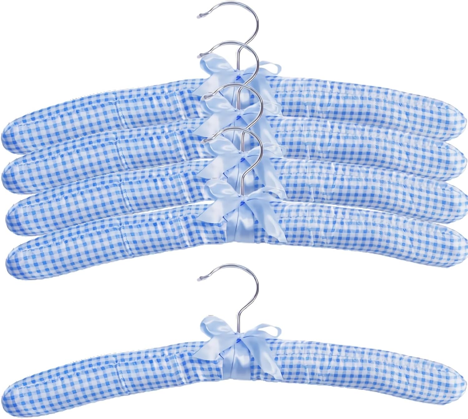 Plaid Pattern Padded Hangers for Women Clothing,Satin Hangers Padded Bride Hanger for Wedding Dress Soft Padded Hanger for Sweaters Coat Clothes (5, Blue)