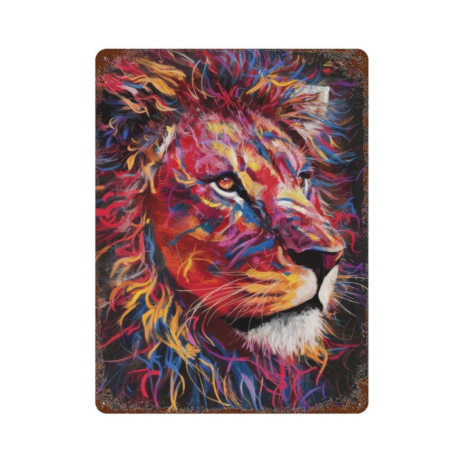 Lion Animal Rustic Tin Plaque 15.7"x11.8", Ideal for Cafe, Home Bar And Lounge Decor