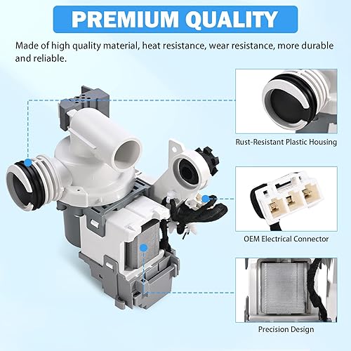 Miniatura 3 de DC97-19289F DC97-19289B DC97-19289A PX3516-01 Conjunto de bomba de drenaje para lavadora Samsung Reemplazo DC97-17349B, DC97-17366A, DC97-17366J,