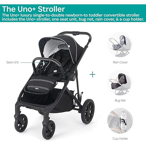 Miniatura 4 de KidCo Uno+ - Cochecito convertible de lujo individual a doble para recién nacidos a niños pequeños, portátil y plegable, color negro Allegra