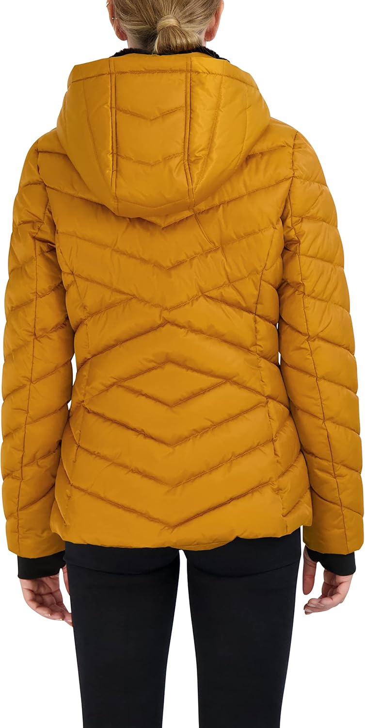 HFX Women's Mid-weight Puffer Jacket– Stretch Fabric Winter Coat, Faux Fur Hood Lining, Thumbhole Cuffs - Image 5