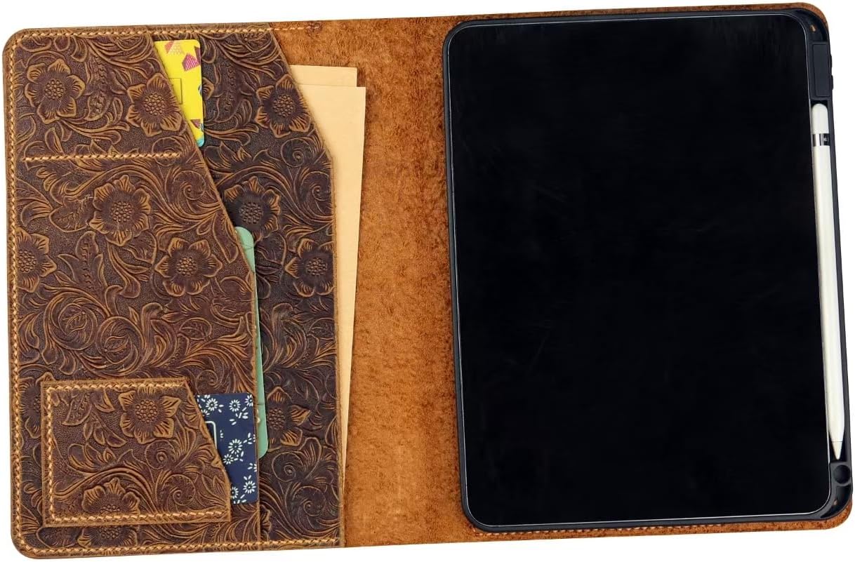Genuine Leather Portfolio Case Compatible with 2025 iPad Air 11 13 for Women, Leather Stand Cover for 2024 iPad Pro 13 11 - V09-IXPMNC