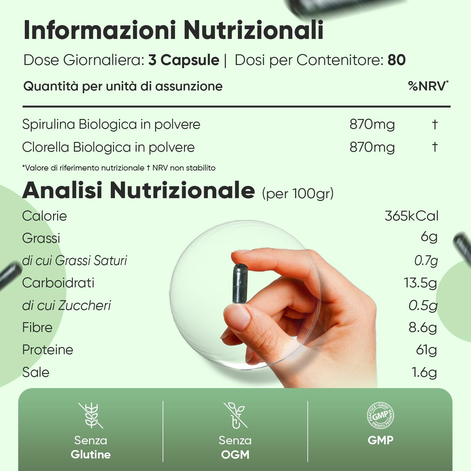 Spirulina e Clorella Biologiche Certificate, 240 Capsule Vegane, Alga Spirulina Bio, Clorella Bio Superfood, Dose da 1740mg per Capsula, Integratore Privo di Glutine e Senza OGM, Prodotto in Europa