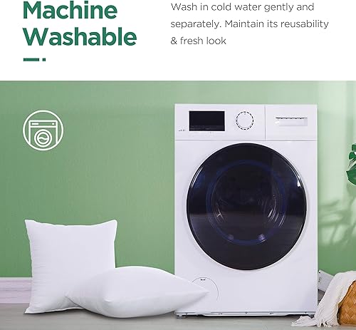 Miniatura 7 de Acanva Relleno de almohada suave de poliéster hipoalergénico, forma cuadrada, lavable, relleno de funda europea, 20 a 2 piezas, blanco, 2 unidades