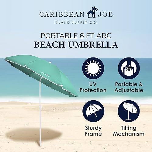 Miniatura 6 de Cascade Mountain Tech Silla de campamento de perfil bajo, tamaño único y sombrilla de playa Caribbean Joe, sombrilla portátil para exteriores con