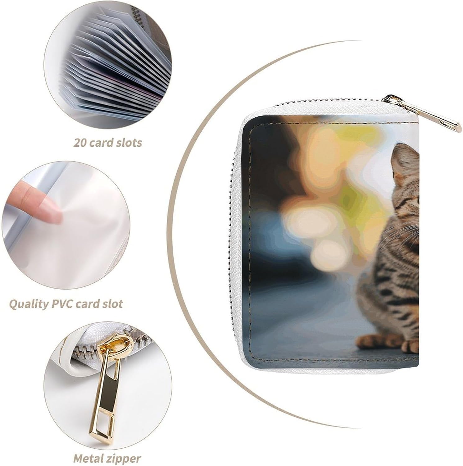 Brown Tabby Kitten Card Holder RFID Blocking,Credit Card Wallet for Women And Men,Card Case Organizer Bag with Zipper