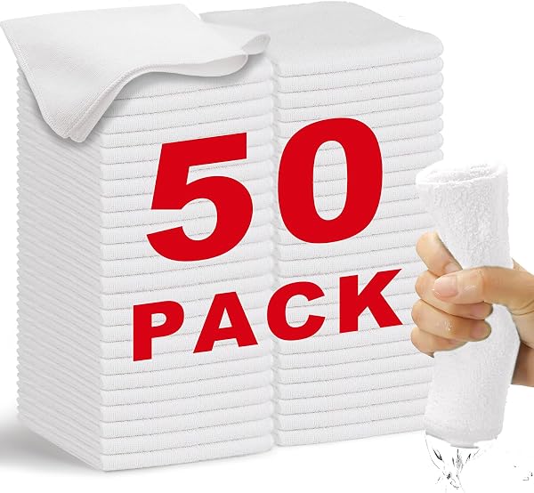 WEAWE 50 Paños de Bayeta Microfibra (30,5 x 30,5 cm), Suaves, Absorbentes, Reutilizables Multiusos Limpieza Cocina, Coche, Cristales, Balletas Microfibra (Blanco) - 1