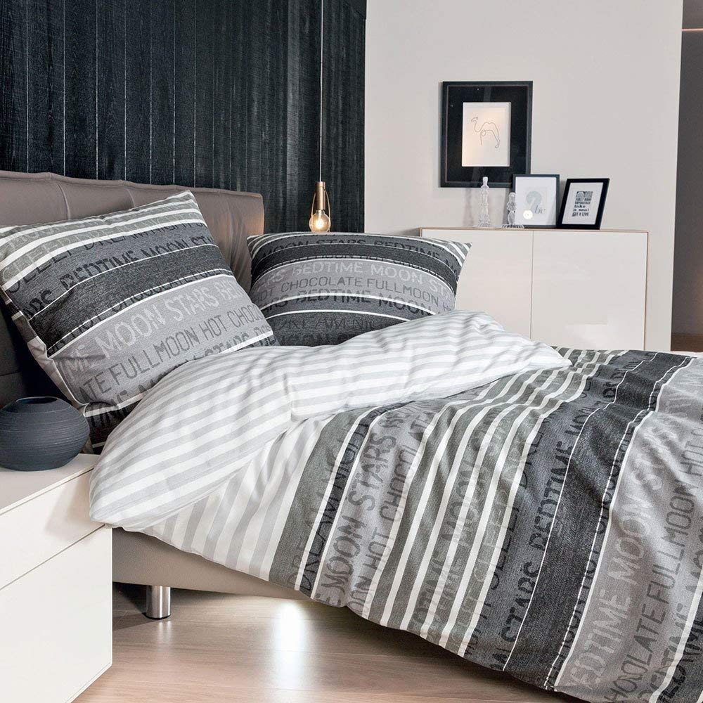 JanineDavos Flannelette Bed Linen Platinum Graphite 135 x 200 cm + 80 x 80 cm