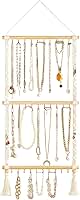 Dahey Organizador de joias para pendurar, suporte de colar de macramê com 30 ganchos montado na parede, suporte para colar sobre porta, suporte para colar, pulseira, brincos, faixa de cabeça,