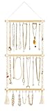 Dahey Hanging Jewelry Organizer Macrame Necklace Holder with 30 Hooks Wall Mounted Jewelry Hanger Over Door Necklace Rack with Tassel for Necklace Bracelet Earring Headband Bow Organizer