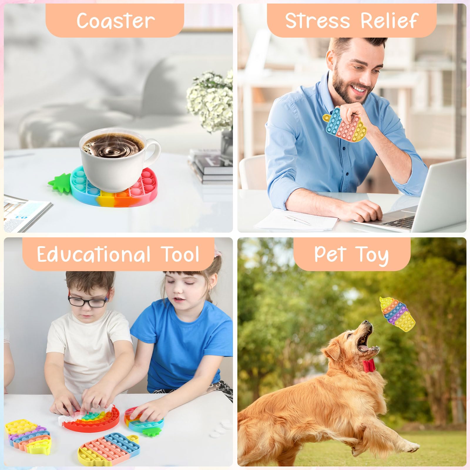 4 giocattoli sensoriali per bambini piccoli giocattoli sensoriali in silicone per spremere bolle arcobaleno sollievo dall'ansia giocattolo antistress per bambini e adulti regalo