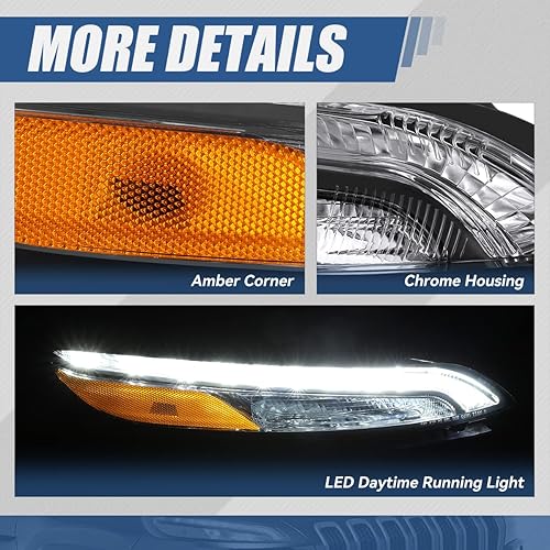 Miniatura 4 de Auto Dynasty Conjunto de faros LED DRL compatibles con Jeep Cherokee 2014-2018, 4 pares de faros halógenos de repuesto con tira de luz de