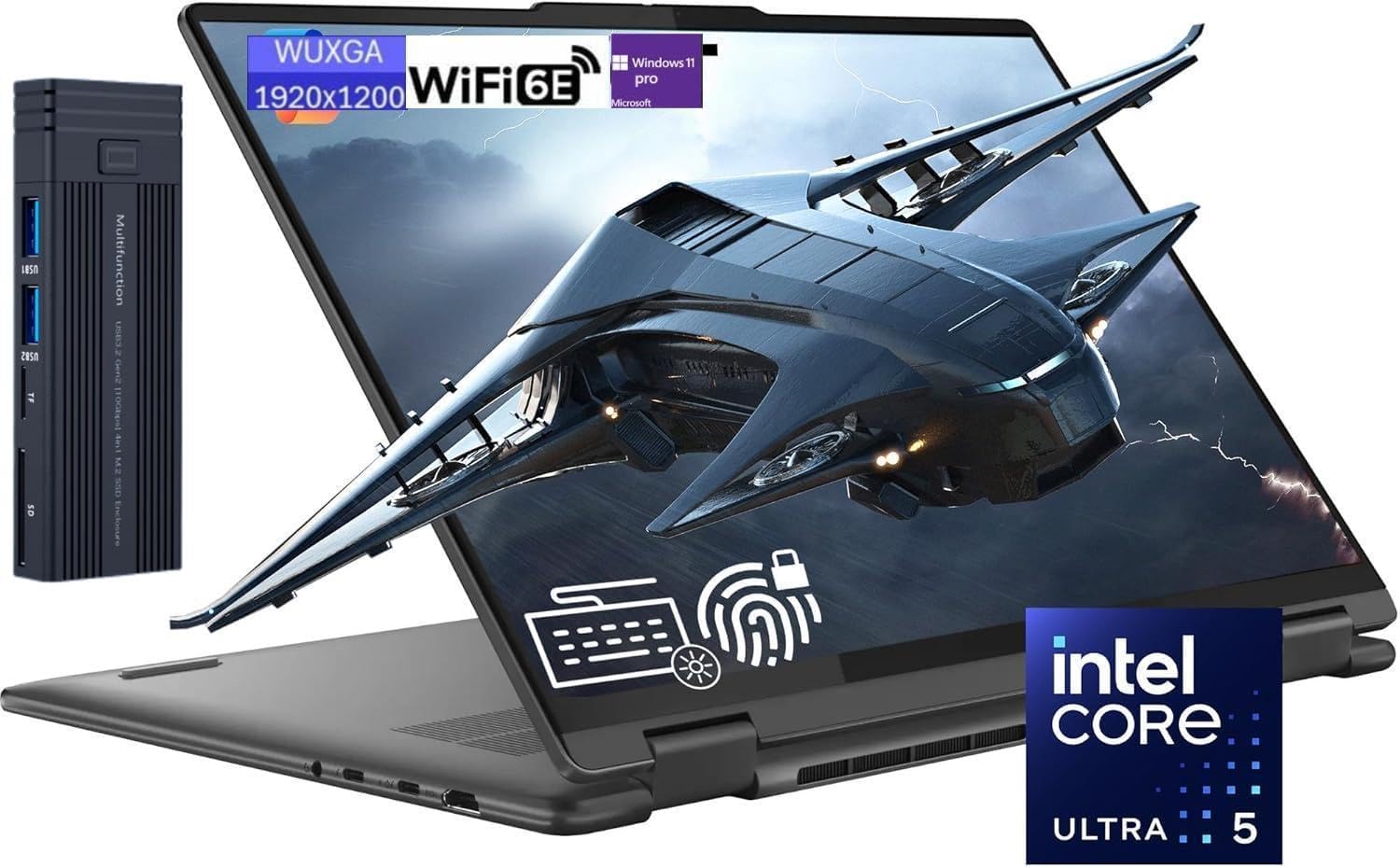 Lenovo Yoga 7i 2-in-1 Laptop, 16" 2K WUXGA Touchscreen Display, Intel Core Ultra 5 125U Processor, 16GB RAM 512GB SSD, Wi-Fi 6E, Backlit Keyboard, Fingerprint Reader, Windows 11 Pro, Storm Grey