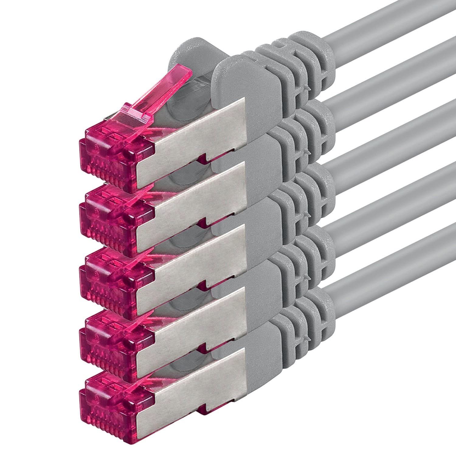 1aTTack.de 10m - grau - 5 Stück - Netzwerkkabel CAT6a (10Gb/s) S-FTP CAT 6a Lankabel - GHMT zertifiziert PIMF 500 MHz Cat5 Cat5e Cat6 Cat6a Cat7 für Switch, Router, Modem, Internet