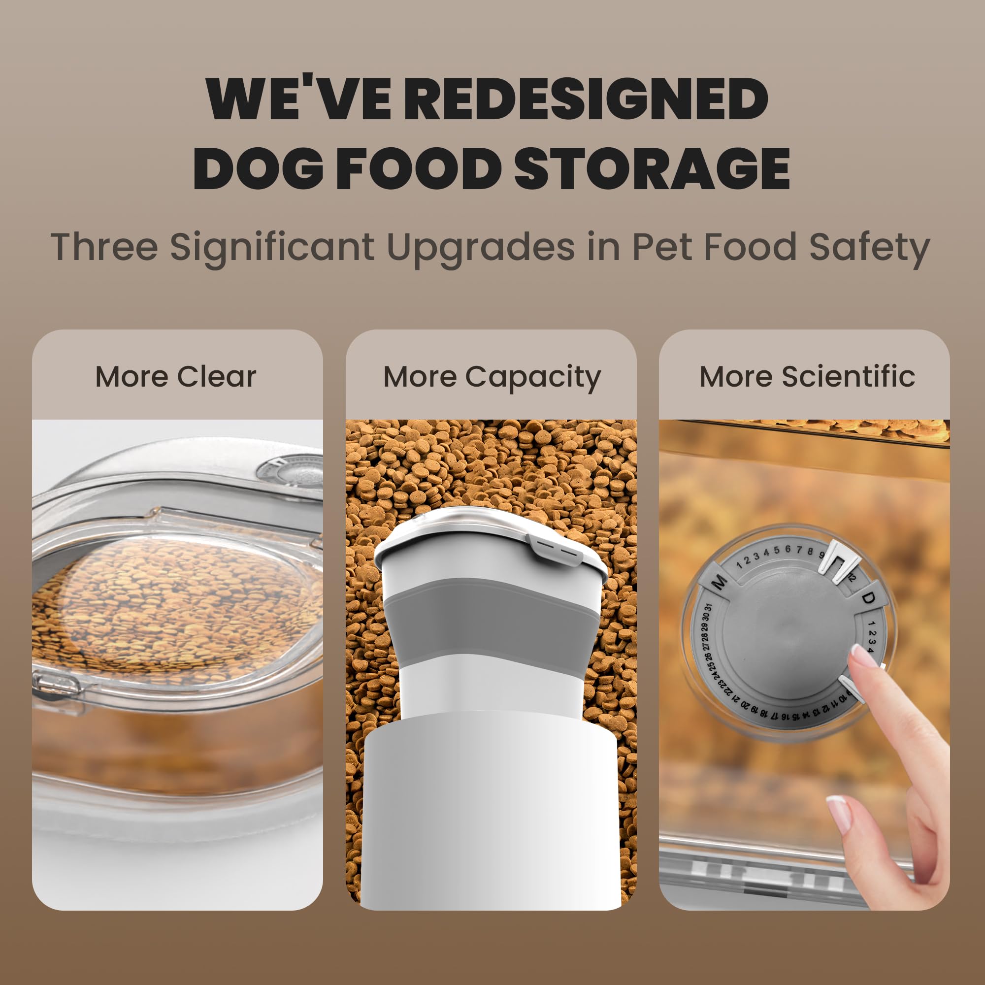 Contenedor de almacenamiento de alimentos para perros de 32 a 35 libras, contenedor plegable de comida para perros con tapa hermética transparente, ruedas, pista de fecha, contenedor de