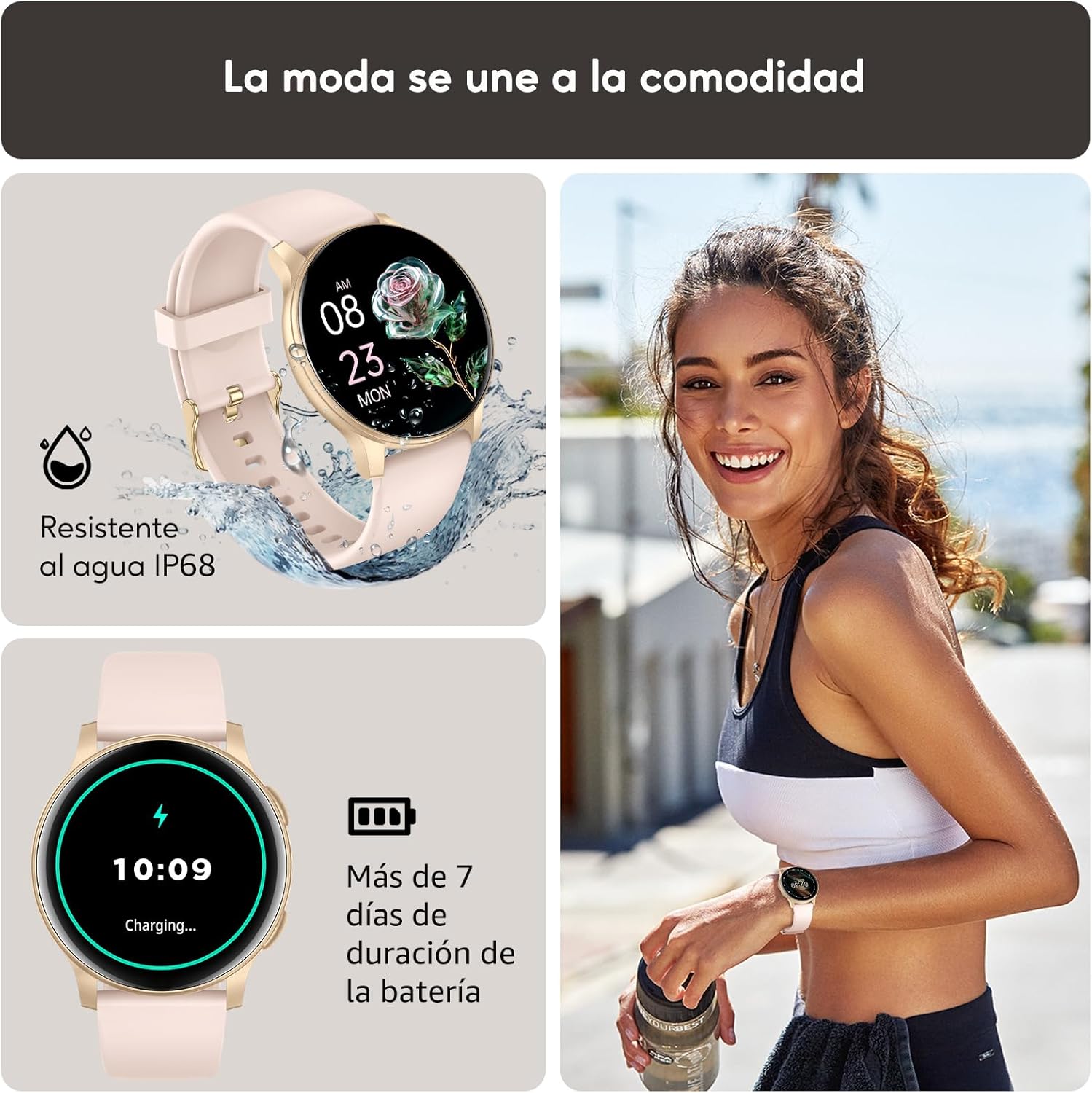 AcclaFit Reloj Inteligente Hombre Mujer con Llamadas Bluetooth, Smartwatch Esfera Redonda 1,38″ con 147+ Modos Deportivos, Pulsómetro, Monitor de Sueño, IP68 Impermeable, Compatible con Android iOS 7