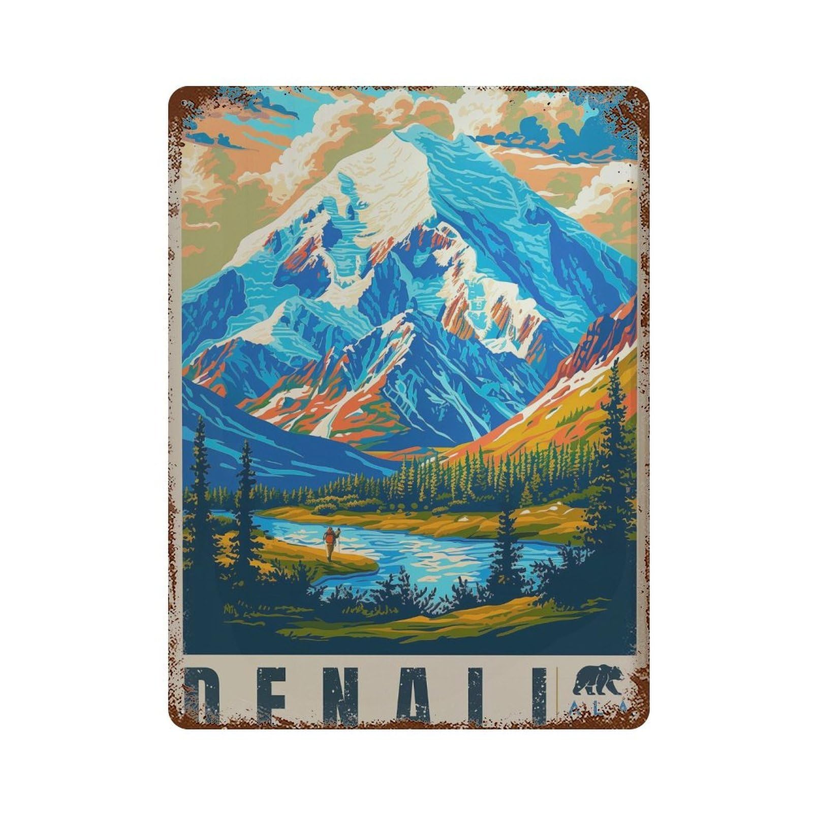 xiaoxiaoshen Denali Alaska Travel Mount McKinley Wall Decor Art Metal Tin Poster Modern Home Decor Art Home Bar Shop Decorations Vintage Sign 40x30cm