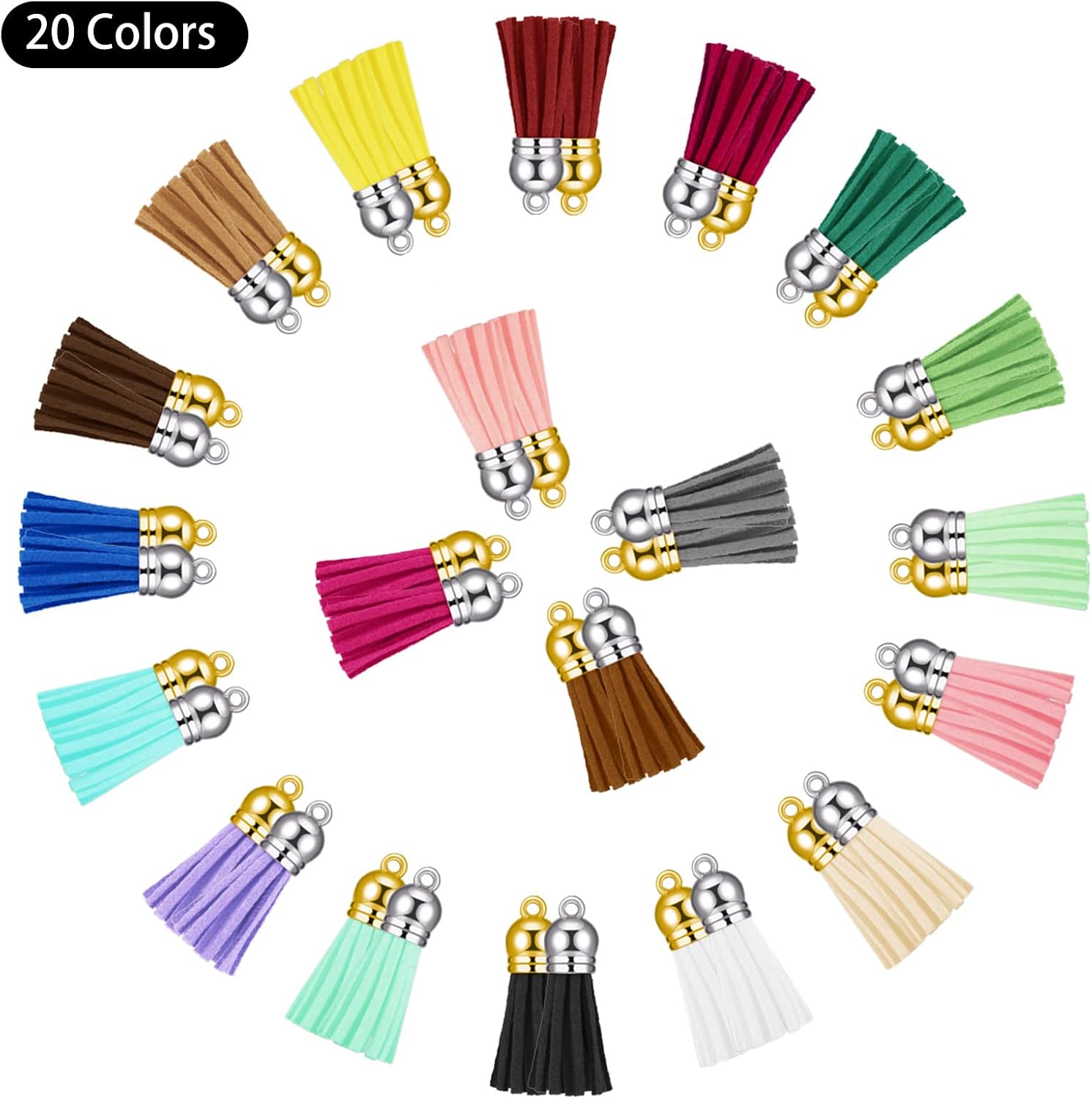 Hapeper 80 Pieces Leather Tassel Keychain Tassels Pendants Charm Tassel for DIY Crafts, Jewelry Making (1-1/2 Inch)