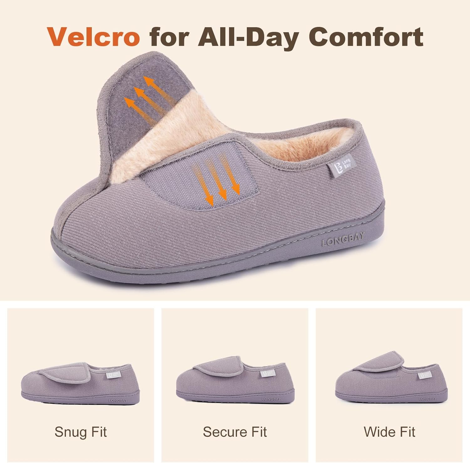 LongBay Womens Adjustable Slippers Memory Foam Cozy Wide Diabetic House Shoes Edema Orthopedic Neuropathy Indoor Outdoor - Image 3