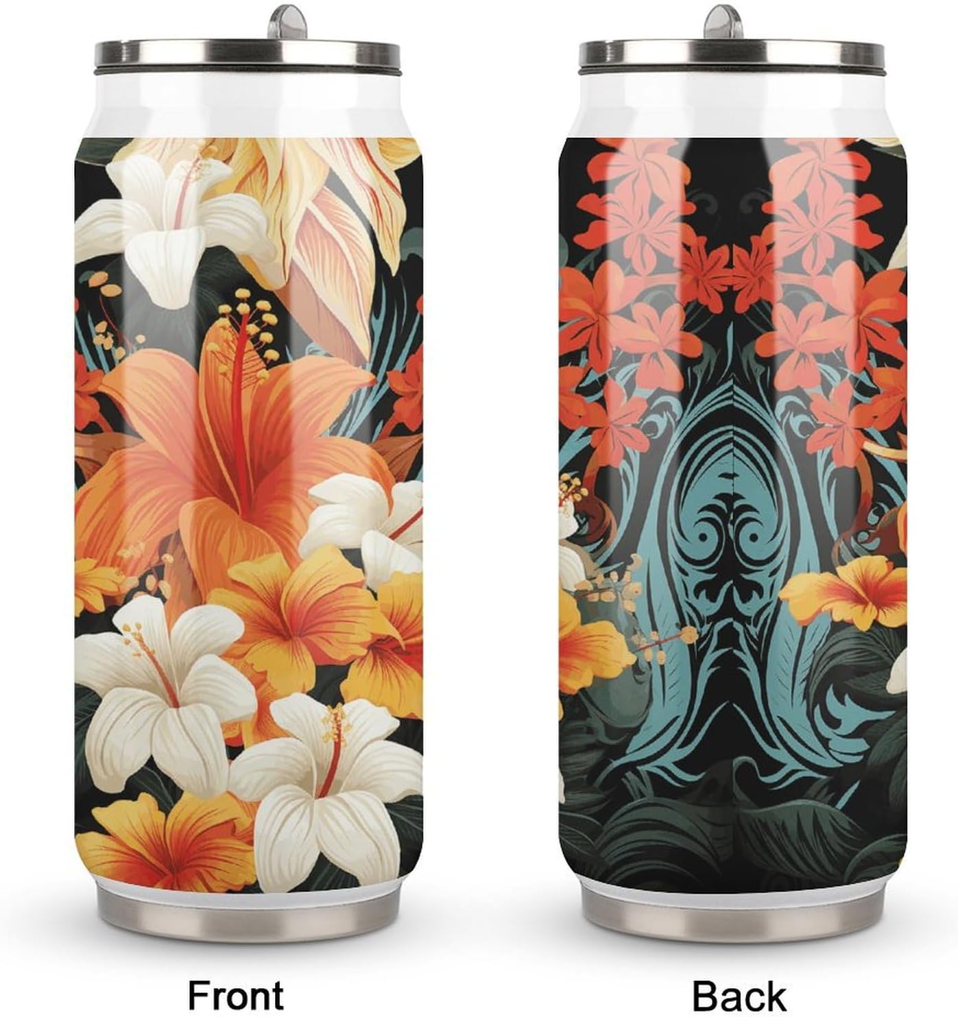 Stainless Steel Cups Flowers And Tribal Patterns Printed Coke Cup Stainless Steel Insulated Cups with Lid And Straw