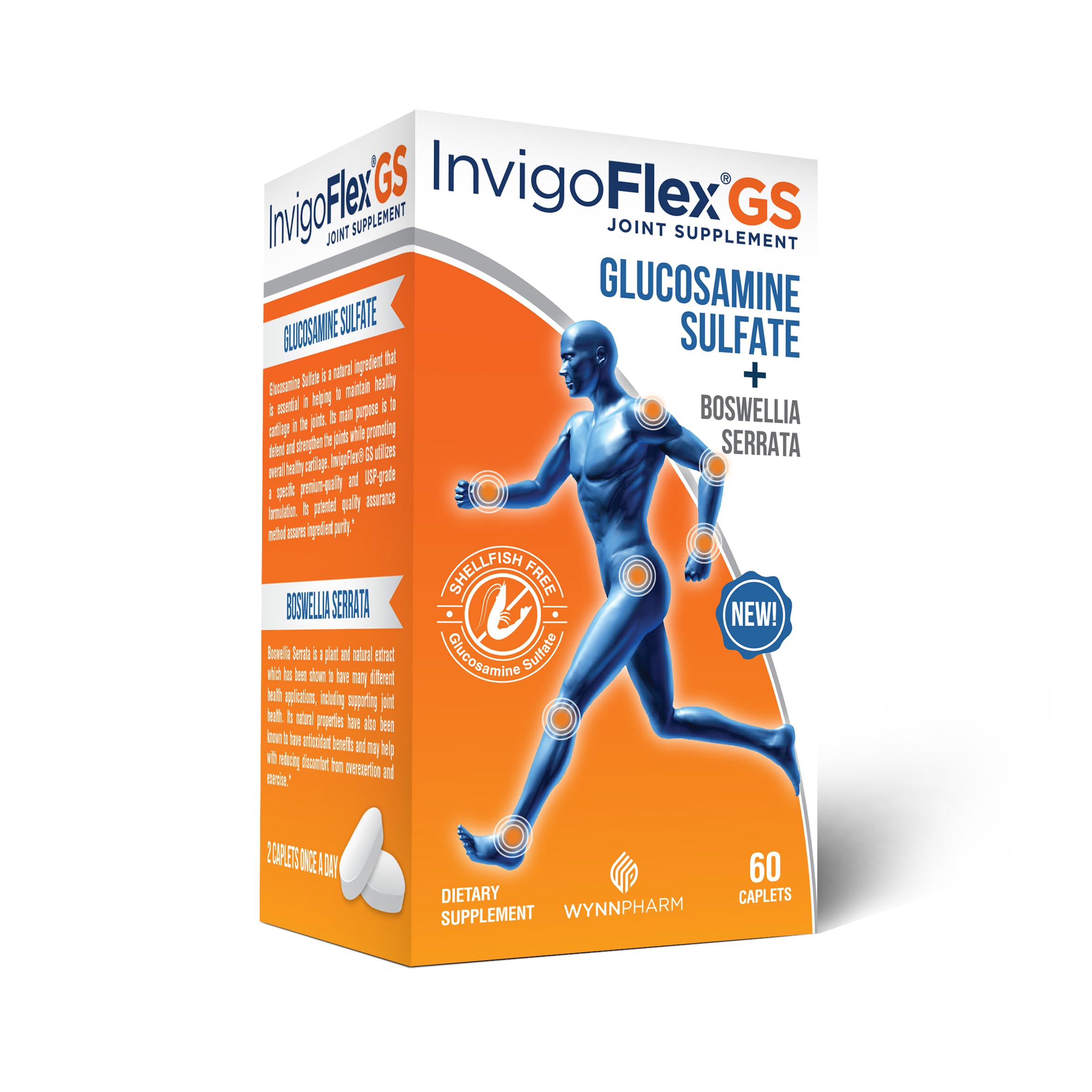 INVIGOFLEX® GS - Glucosamine Sulfate (Shellfish Free, Sodium Free & Vegetarian Safe) Non GMO, Gluten Free - with Boswellia Serrata - Knees, Hands, Back, and Hip Premium Joint Supplement