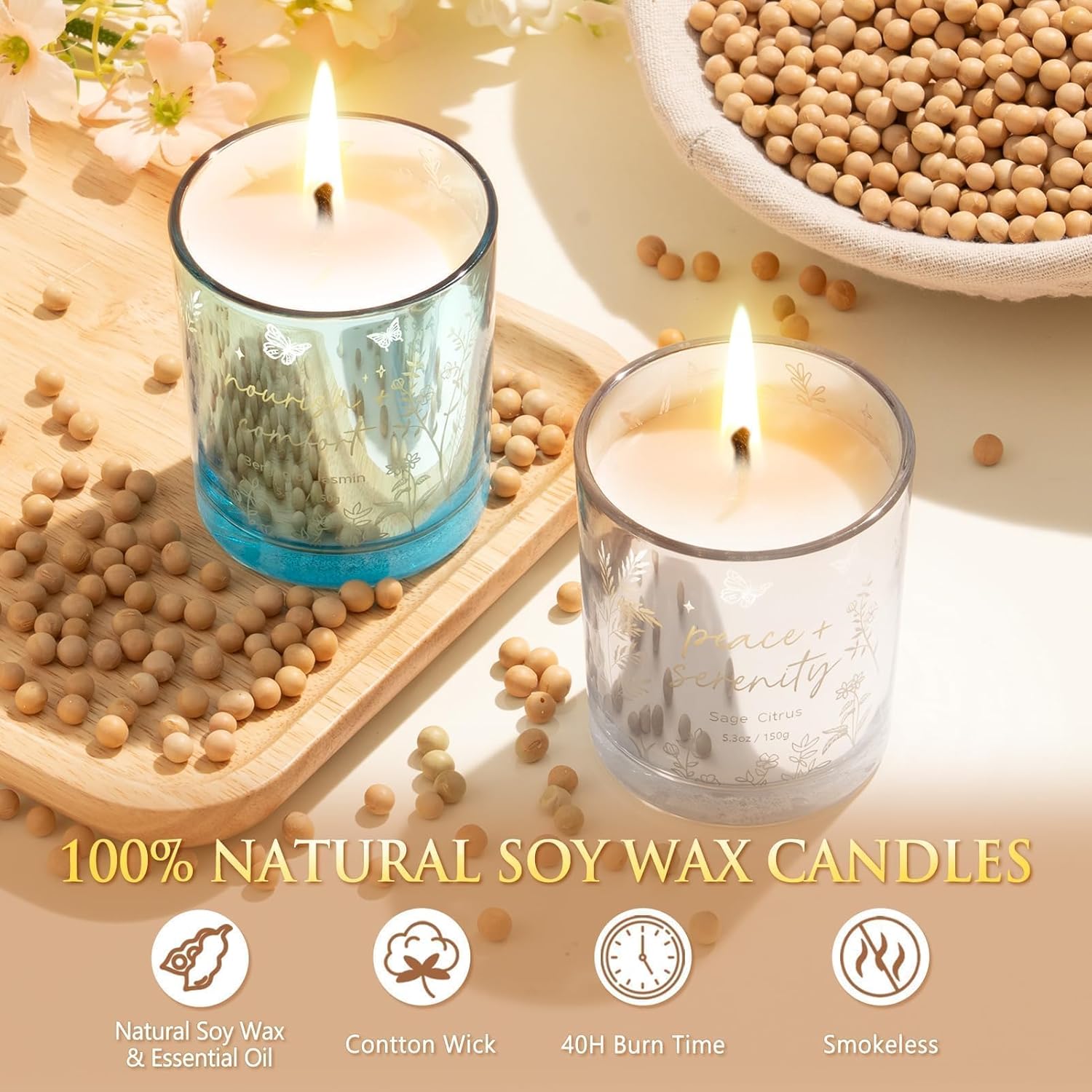 Unique Birthday Gifts for Women, Easter Basket Mother's Day Gifts for Women Her Mom Sister Grandma Wife, Christmas Candles Hummingbird Rotating Scented Candles Set for Woman w/Crochet Flower Bouquet