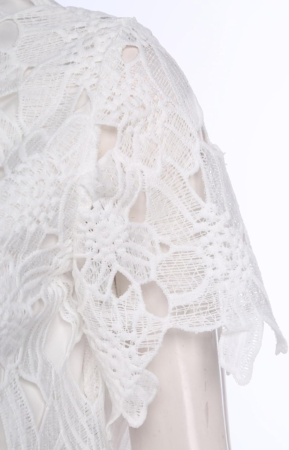 renvena Womens Chiffon Lace Outfit Floral Hollow Out Button Shirt Top Wide Leg Belted Pants 2 Piece Sets