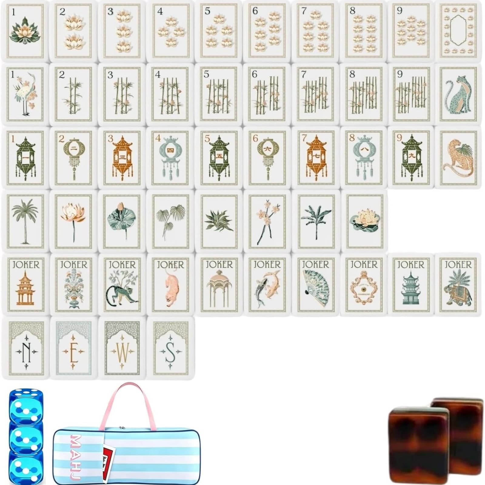 Pealeaf 4 Layer Mahjong Tiles Set - Complete American Mahjong Tiles Set with 160 Acrylic Tiles and Carrying Bag, Full Size Strategy Board Game for Adults, Family Game Nights and Social Play (D)