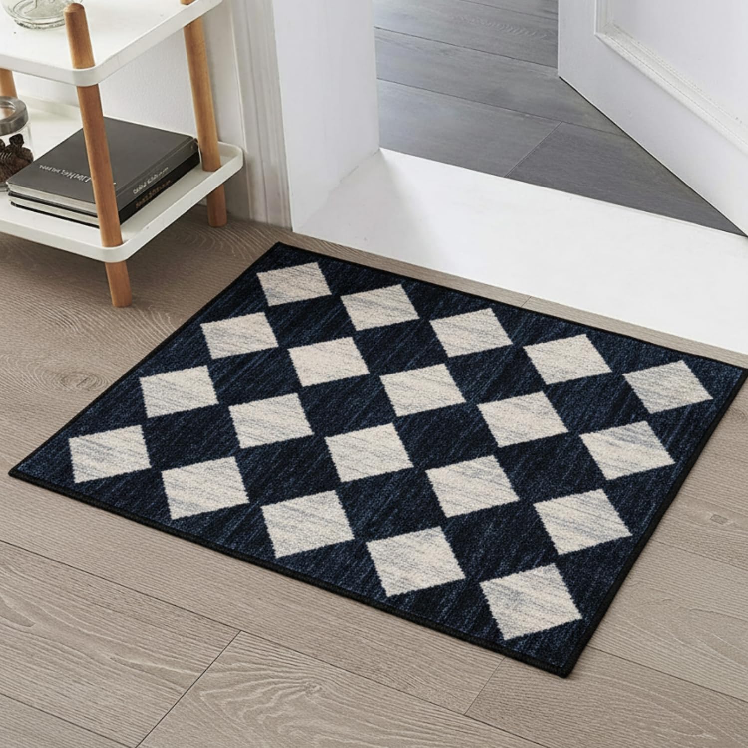 Lahome Moroccan Trellis Area Rug, 2x3 Printed Small Black Checkered Entryway Rug Non Slip Kitchen Mat - Image 3