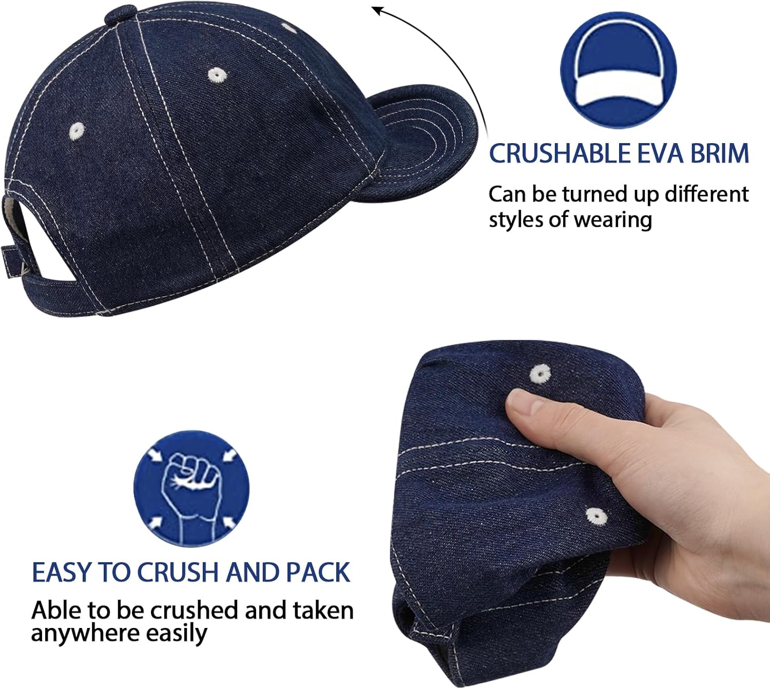 Clakllie Stylish Short Bill Hat Denim Baseball Cap Soft Flat Brim Snapback Hats Trucker Hat Casual Dad Hats Hip Hop Cadet Cap - Image 4