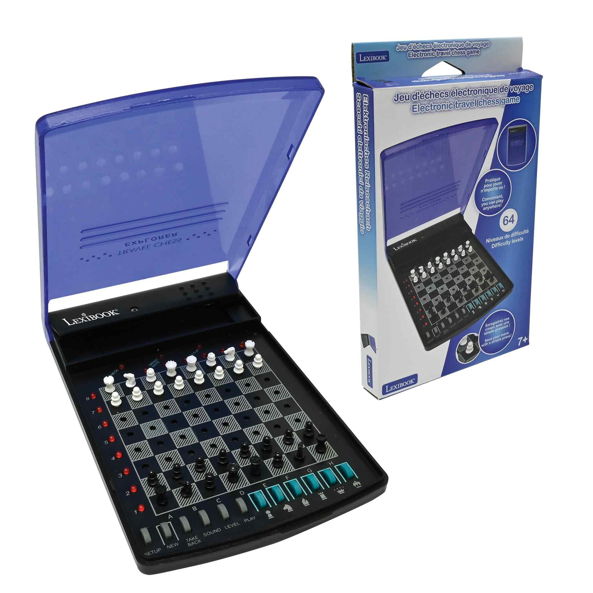 Lexibook, Electronic Travel Chess Set, 32 Pieces, 64 Difficulty Levels, 1 to 2 Players, Strategy Game, Family Board Game, LCG500