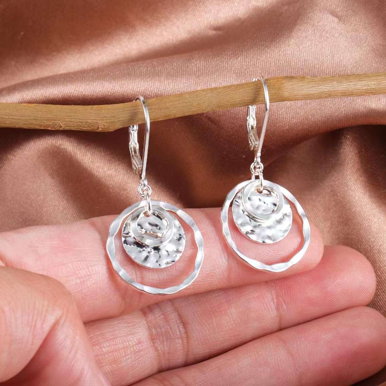 Disc Leverback Earrings for Women Circle Dangle Drop Earrings for Women Hammered Dangle Earrings Jewelry Gifts - Image 2