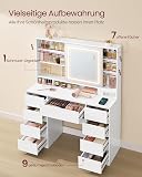 VASAGLE Kailyn Collection RDT137W01 Dressing Table with Mirror and LED Lights, Power Strip, 9 Drawers, 10x Magnifying Mirror, 3 Light Colours, Adjustable Shelves, Cloud White - 3