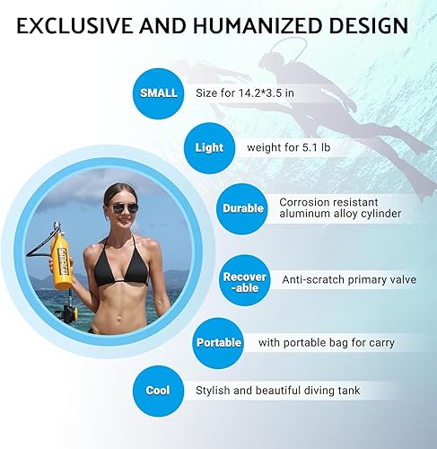 Miniatura 5 de SMACO Mini tanque de buceo Tanque de buceo con capacidad de 1.0L Soporta 15-20 minutos Tiempo de respiración Mini Buceo Cilindro inflable y