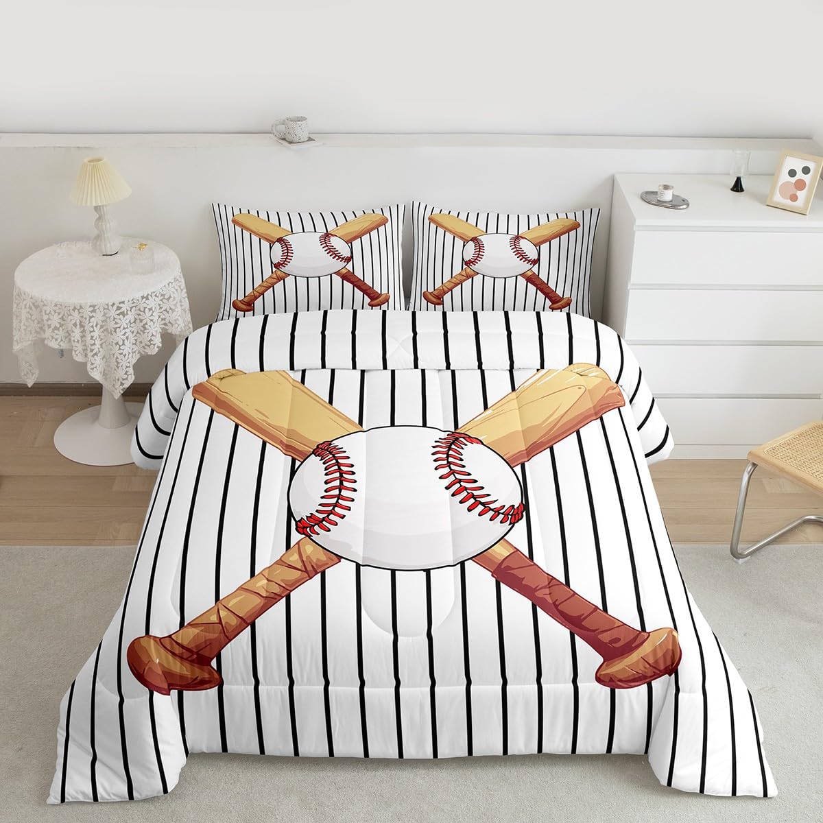 Feelyou Baseball Comforter Set Toddler Size Bedding Set for Kids Teens