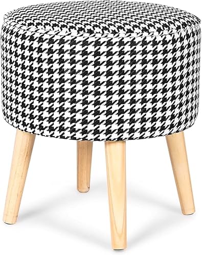 Homebeez Taburete otomano redondo con reposapiés, reposapiés de tela pequeño de 16.3 pulgadas con patas de madera antideslizantes, pata de gallo disponible en Yaxa Venezuela