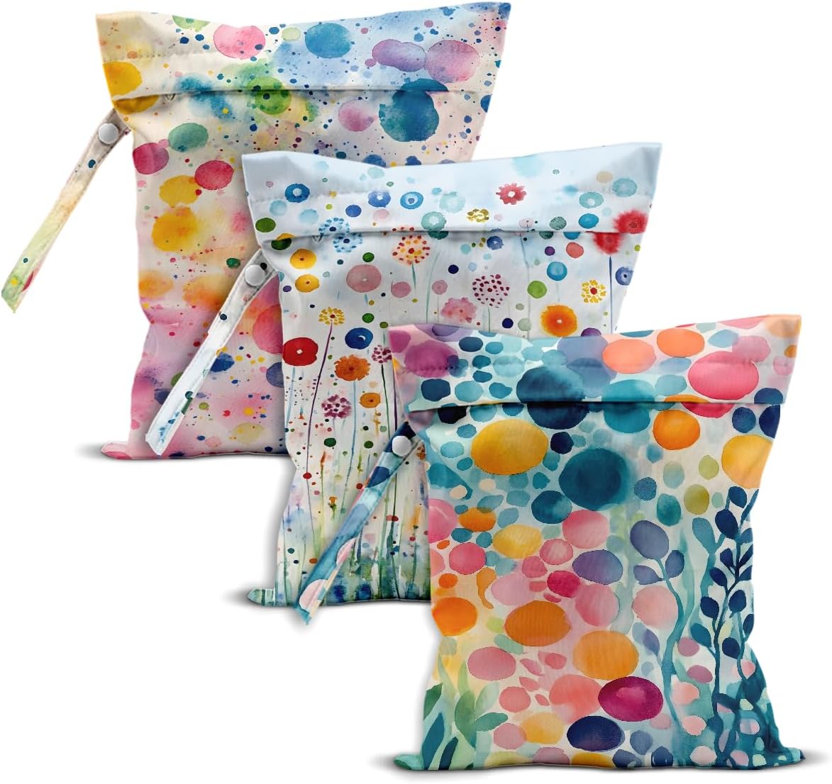 Watercolor Floral Print Wet Dry Bag, 3 Pack, Waterproof Reusable Wet Bag for Swimsuit, Beach, Dirty Clothes Diaper Pool Gym Yoga Housewarming, Colorful Flower Travel Toiletries Beach Essentials