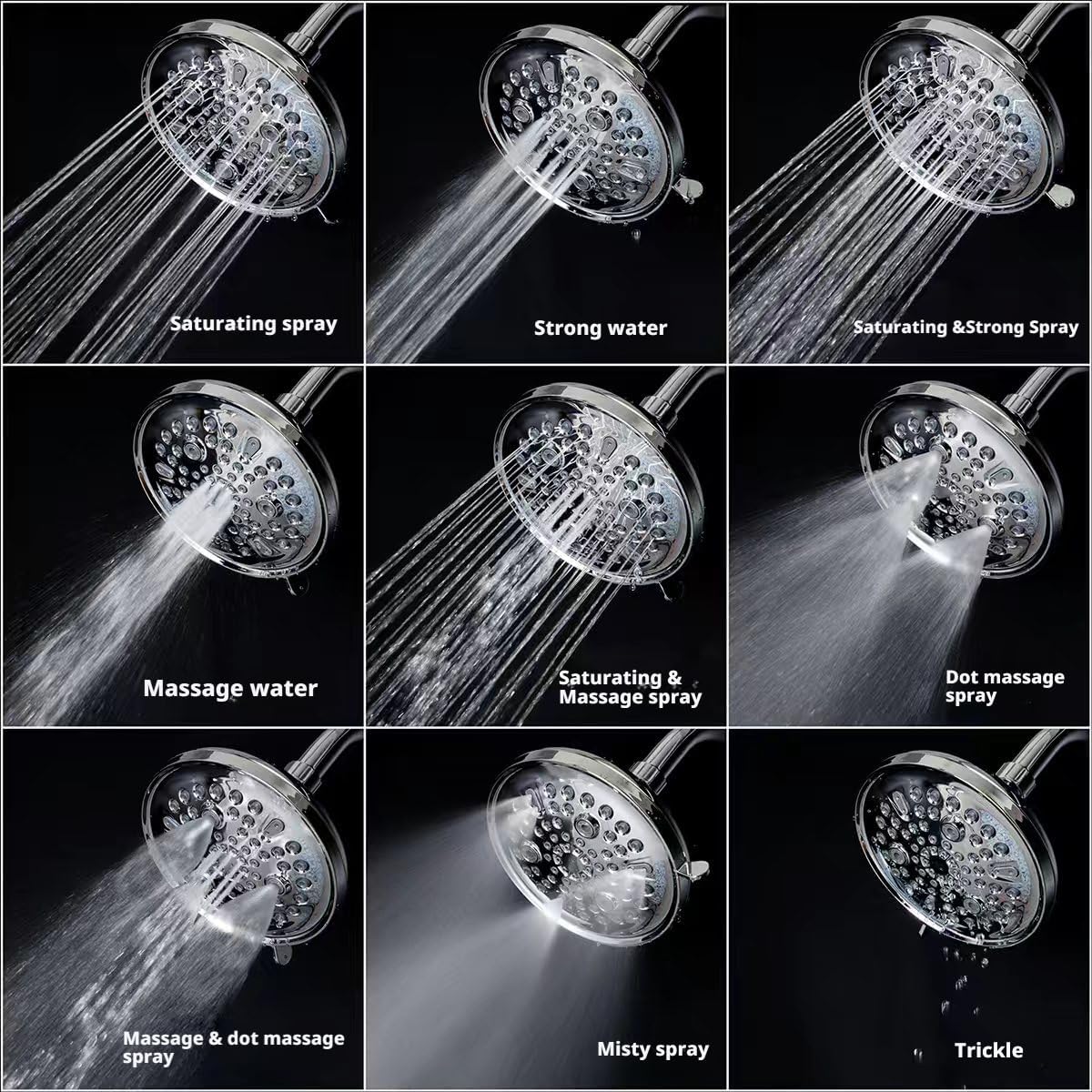 Low Flow High Pressure Replacement Shower Head Screw on,Durable Copper 5.5 Inch Fixed Showerhead with 9 Spray Modes,Only Detachable Showerhead 360°Rotating Shower Head for Relaxing,Comfortable Shower