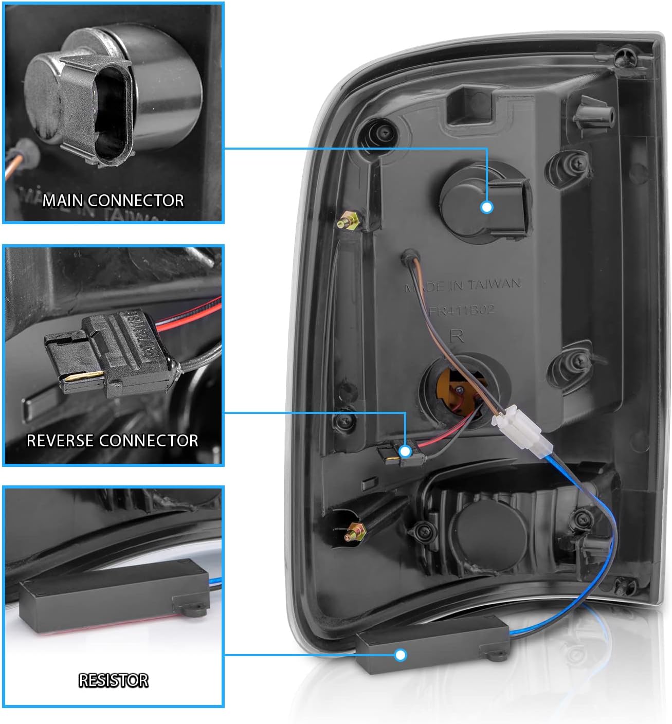 AmeriLite for 2004-2008 Ford F150 Styleside [Full LED] Black C-Type Tube Tail Lights Pair - Driver and Passenger Side