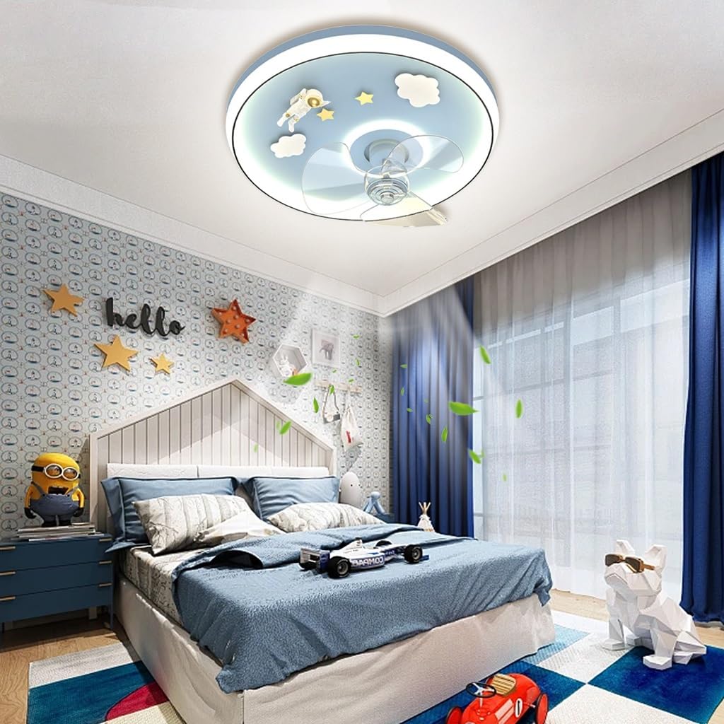 Ventilador De Techo con Luz LED Lámpara Moderna para Niños Lámpara De Techo para Habitaciones Infantiles (niños Y Niñas) Lámpara De Dormitorio con Mando A Distancia Lámpara De Salón(B)